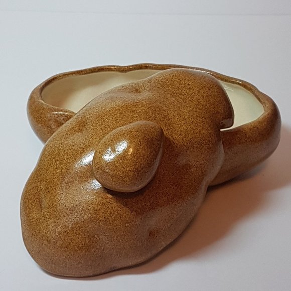 Vintage 70s 80s Ceramic Potato Sour Cream Serving Dish With Lid Retro Kitchen - Picture 3 of 10